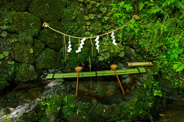 Sacred water area at Kifune Shrine in the mountains of Kyoto
