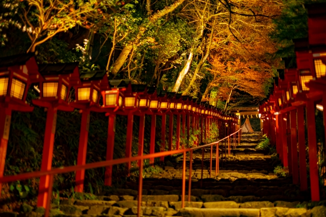 Night illumination at Kifune Shrine in Kyoto