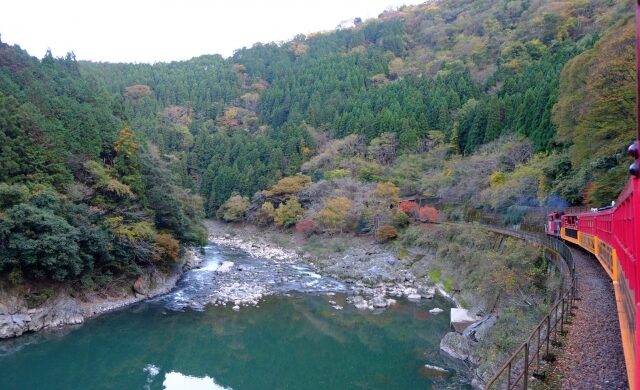 Scenery of Hozugawa Gorge along the Sagano Romantic Train route
