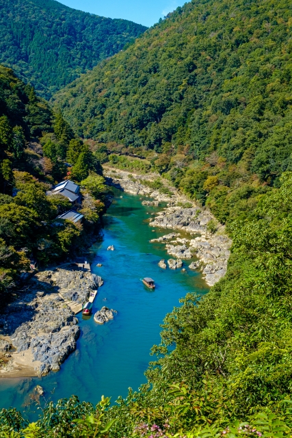 Scenic view of Hozu Gorge along the Hozugawa River in Kyoto