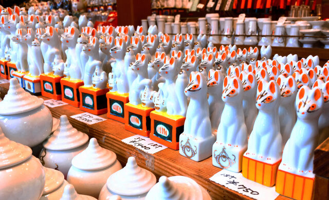 Fox-themed souvenirs at Fushimi Inari Taisha in Kyoto