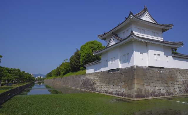 Moat and corner watchtower at Nijo Castle in Kyoto