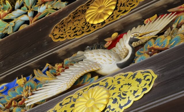 Golden crane carving on Karamon Gate at Nijo Castle