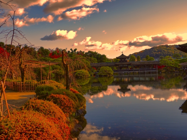 Seasonal scenery in Shinen Garden at Heian Shrine in Kyoto, Japan