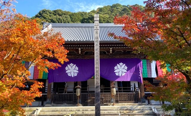Mieido Hall surrounded by autumn leaves at Eikando Temple in Kyoto